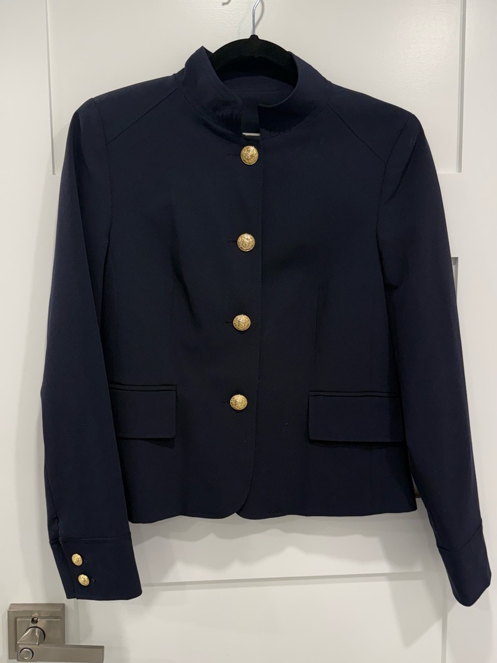Military Style Navy Blazer with Metal Buttons